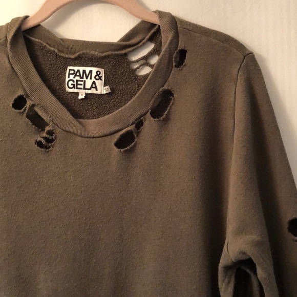 Pam & Gela Tops - Pam & Gela Ripped Sweatshirt
